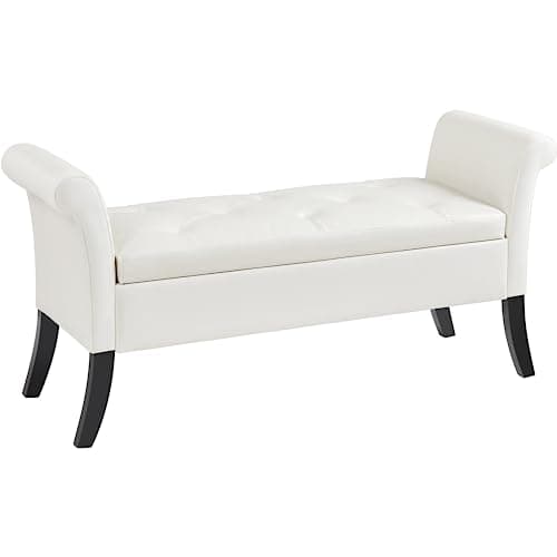 Yaheetech 52in Tufted Faux Leather Ottoman Bench with Arms White