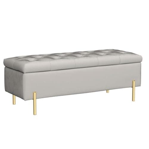 Ivory Upholstered Tufted Velvet Storage Bench for Living Room Entryway