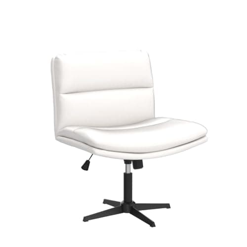 Lemberi PU Leather Armless Office Chair, Criss Cross Legs, Swivel, 120° Rocking, Mid Back, Small Space
