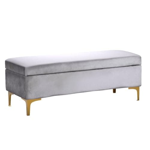 DAGONHIL Gray Velvet Storage Ottoman for Living Room and Bedroom