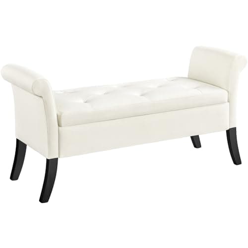 Yaheetech 52in Tufted Faux Leather Ottoman Bench with Arms White