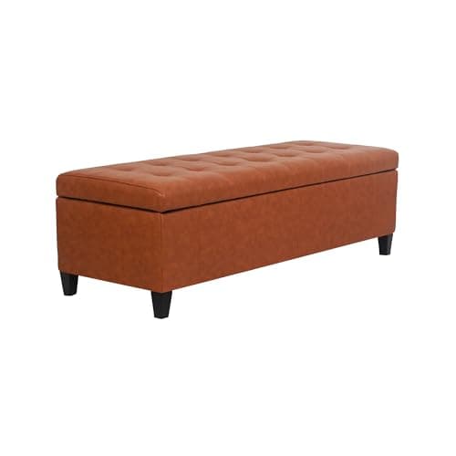 Storage Ottoman Bench - 51 Inch Leather Tufted End of Bed Bench, Bedroom Living Room