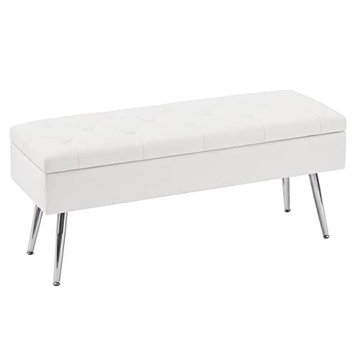 Entryway Storage Ottoman Bench 40 Beige