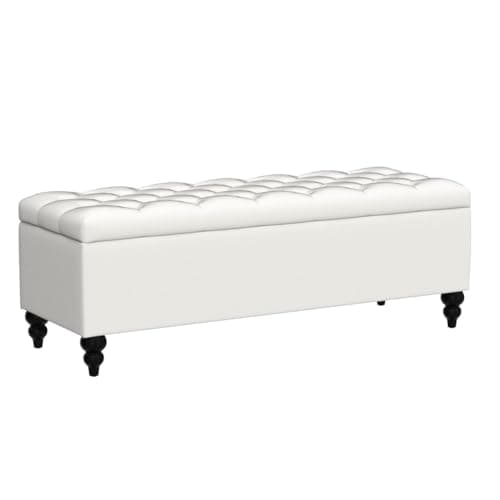 Ivory Upholstered Storage Ottoman Bench with Large Blanket Storage (50.2")