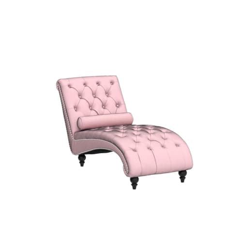 Pink Velvet Chaise Lounge Chair with Lumbar Pillow for Living Room or Bedroom