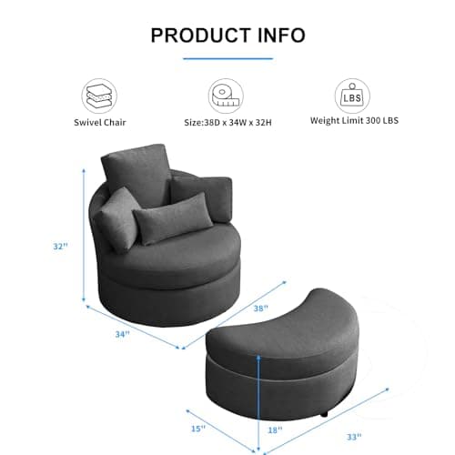 Puremind 360° Swivel Accent Chair with Storage Ottoman and Pillows - Dark Grey