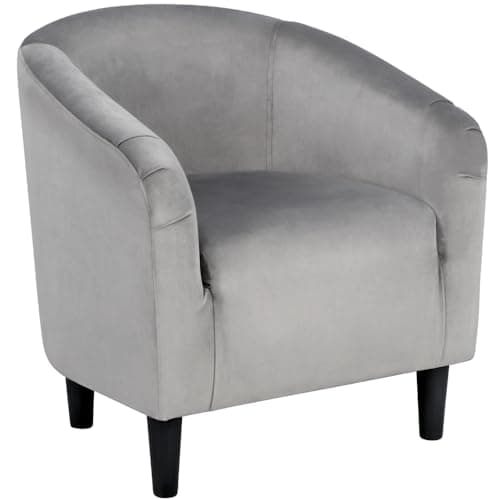 Yaheetech Grey Velvet Living Room Chair with Armrest and Low Back