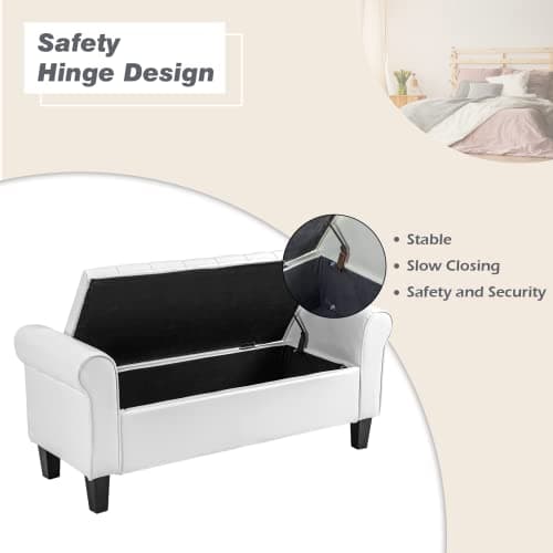 Leather Upholstered Ottoman with Storage for Living Room