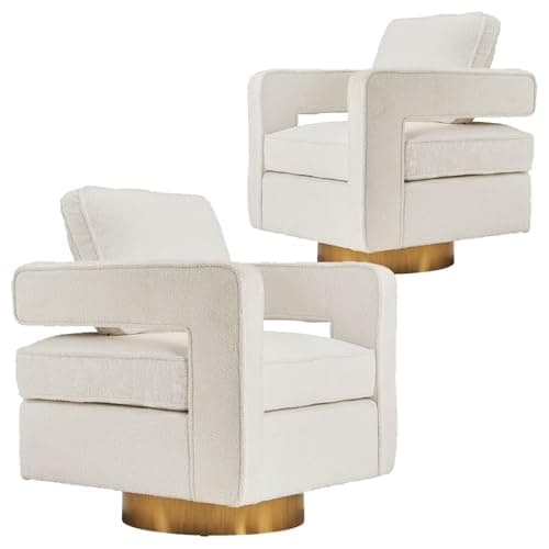 ODUWA Modern Round Boucle Swivel Chair Set of 2, Black Base, Living Room Nursery Comfortable