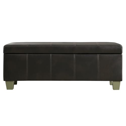 Black Brown Faux Leather Storage Ottoman with Wooden Legs