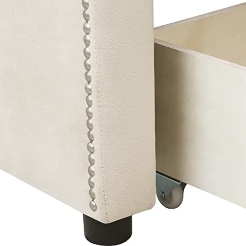 Meritline Beige Tufted Twin Daybed with Drawers & Storage