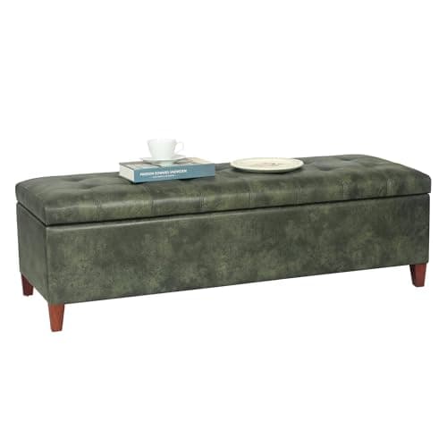 Storage Ottoman Bench - 51 Inch Leather Tufted End of Bed Bench, Bedroom Living Room