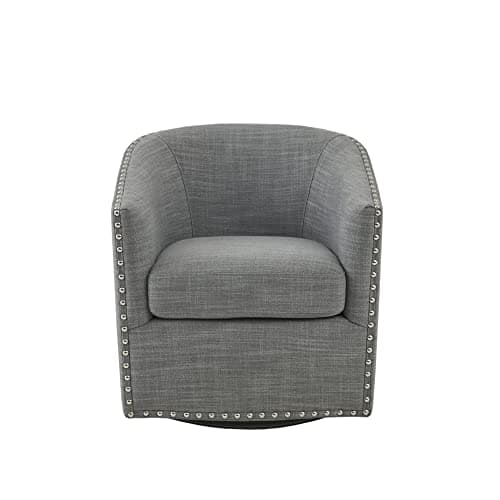 Madison Park Tyler Curved Back Swivel Accent Chair, 7-Inch Cushion, Neutral Tone