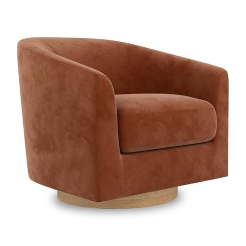 Ivory Swivel Accent Chair with Modern Barrel-Curved Arms and Solid Wood Base