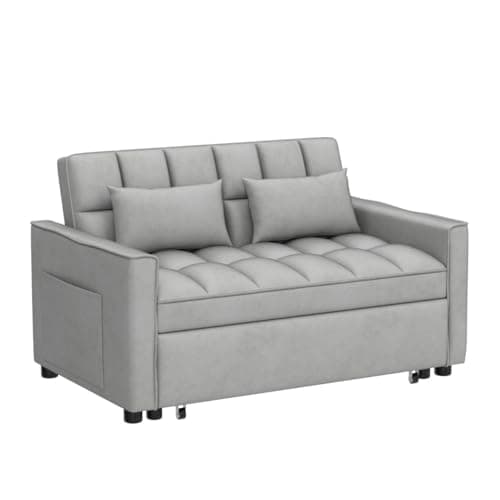 Modern Grey Velvet Sleeper Sofa with Pull Out Bed for Small Spaces