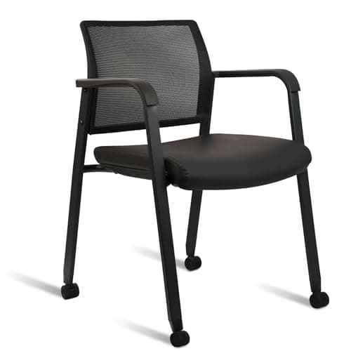 CLATINA Grey Mesh Back Stacking Arm Chairs with Fabric Seat and Ergonomic Lumbar Support