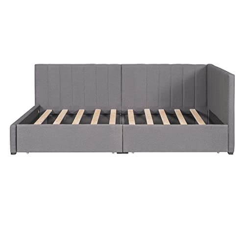 Harper & Bright Designs Gray Linen Upholstered Daybed with Storage Drawers Twin Size