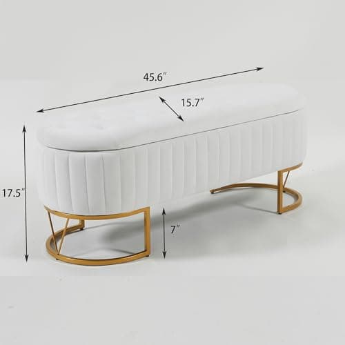 Modern Velvet Upholstered Storage Bench with Golden Metal Legs - Ivory