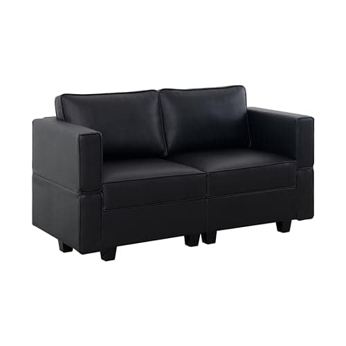 Naomi Home Sarah Black Modular Loveseat with Storage, Air Leather 2 Seaters