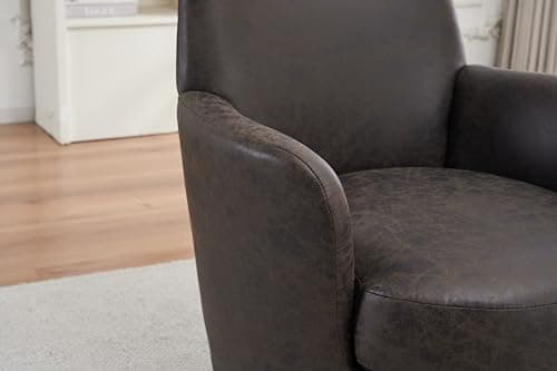 Brown PU Leather Swivel Barrel Chair for Comfort and Support