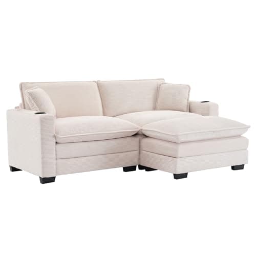KIVENJAJA Beige Corduroy Cloud Sectional Couch, 82.7"W, Modular Loveseat with Ottoman & USB Port