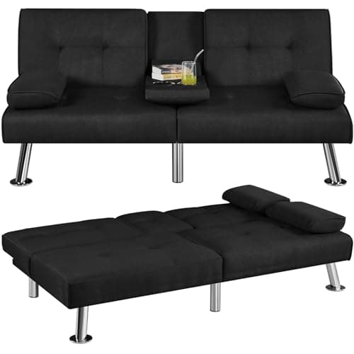 Yaheetech Adjustable Reversible Sofa Bed with Removable Armrests, Black