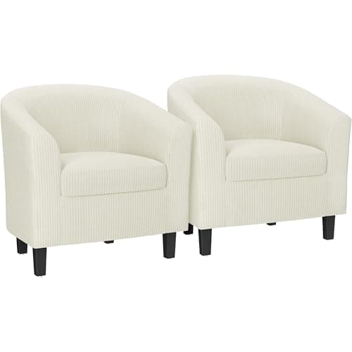 Yaheetech Beige Corduroy Barrel Chair for Living Room and Bedroom