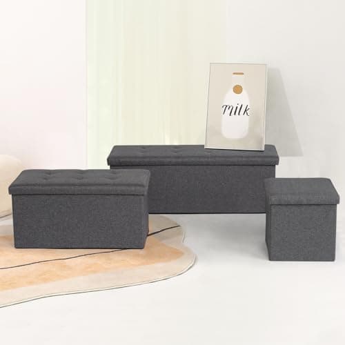 Grey Foldable Ottoman Bench with Storage, Upholstered Footrest, 43"avern, Holds 660 lb