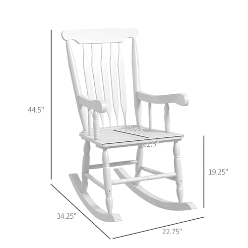 Outsunny White Outdoor Wood Rocking Chair, 350 lbs. Patio Essential