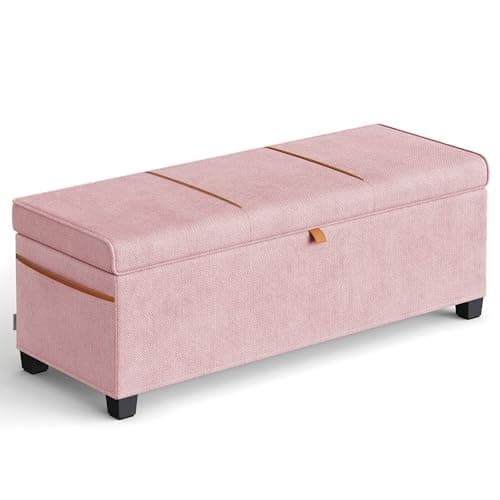 SONGMICS Home Storage Bench, 15.7 x 43.3 x 15.7 Inches, 27 Gal. (103 L), Cappuccino Beige ULSF533L01