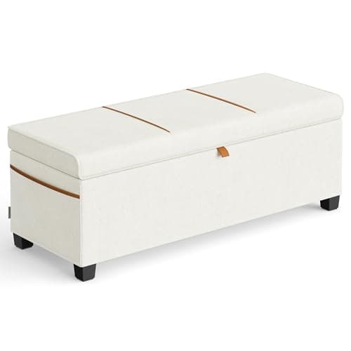 SONGMICS Home Storage Bench, 15.7 x 43.3 x 15.7 Inches, 27 Gal. (103 L), Cappuccino Beige ULSF533L01