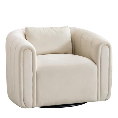 Beige ANJ Swivel Barrel Chair, Comfy Living Room Accent (Completely Assembled)
