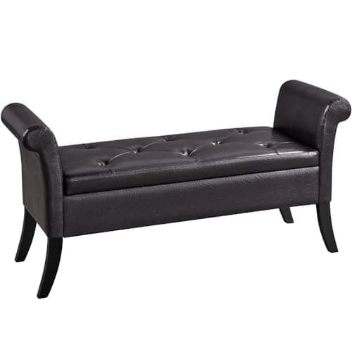 Yaheetech 52in Tufted Faux Leather Ottoman Bench with Arms White
