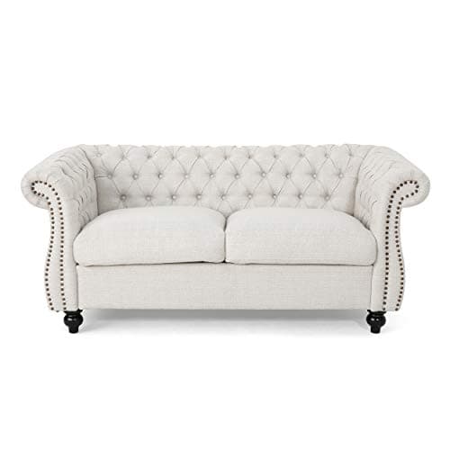 Christopher Knight Home Traditional Chesterfield Loveseat Sofa, Beige & Dark Brown