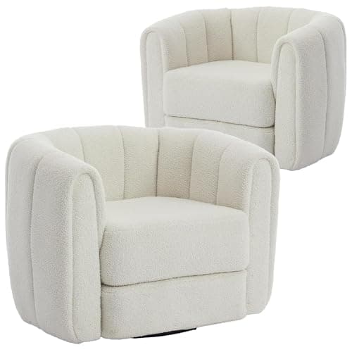 Swivel Accent Chair for Living Room: Teddy Fabric Barrel Armchair (Beige)