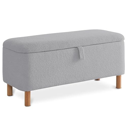 Pink Sherpa Upholstered Boucle Storage Ottoman for Bedroom Entryway
