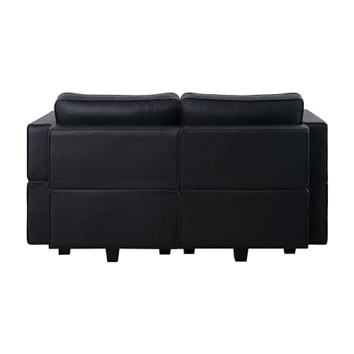 Naomi Home Sarah Black Modular Loveseat with Storage, Air Leather 2 Seaters