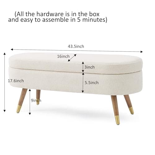 IAFIKE Beige Oval Storage Ottoman Bench with Golden Legs (43.5")