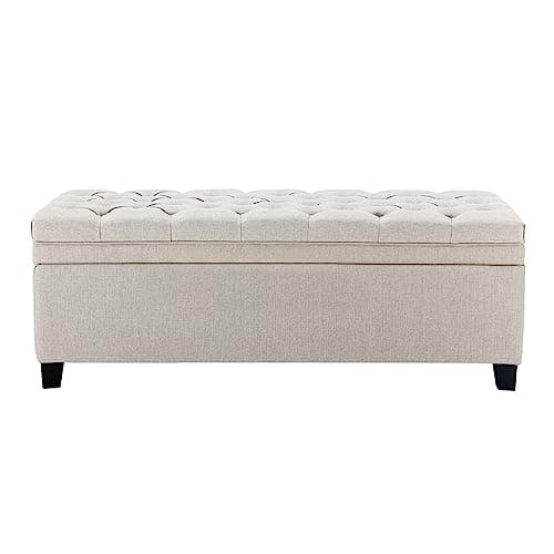 Dark Grey 50 Inch Storage Ottoman with Tufted Bench and Wood Legs