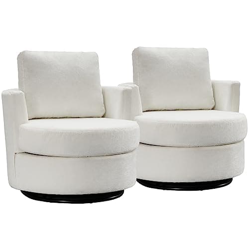 Swivel Barrel Chair for Living Room - Modern Beige Design