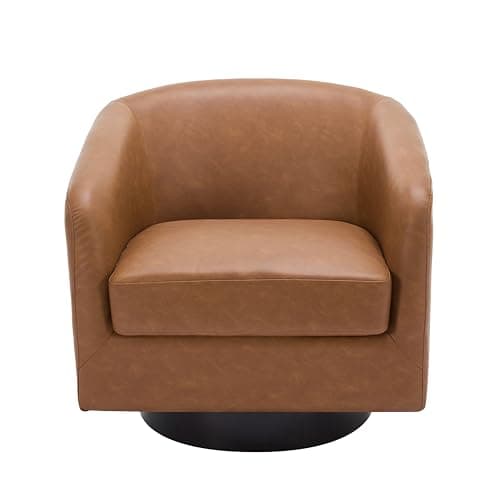 Modern Cream UIXE PU Leather Swivel Barrel Club Chair Set (2)