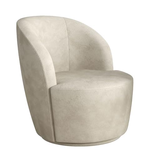 Modern Swivel Barrel Chair Set of 2, Beige Corduroy for Living Room, Bedroom, Office