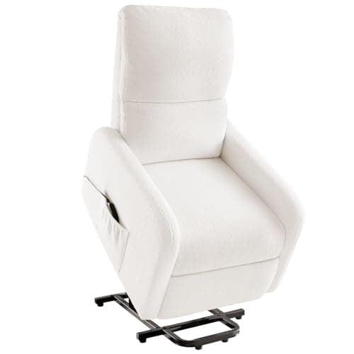 Jocisland Electric Recliner for Elderly, Teddy White with High Back & Side Pocket