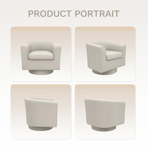 COLAMY Swivel Barrel Accent Chair with Ottoman, Light Brown