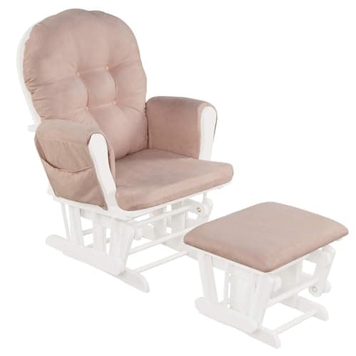 Costzon Brown Wood Glider Rocker with Storage & Padded Arms