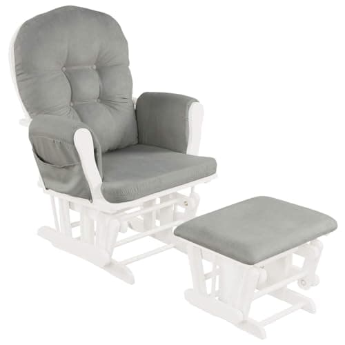 Costzon Brown Wood Glider Rocker with Storage & Padded Arms