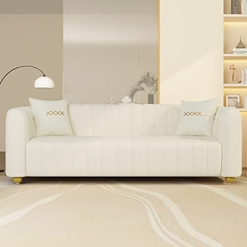 Modern 83.46" Curved Black Velvet Sofa with Gold Legs, 3-Seater for Living Room & Bedroom