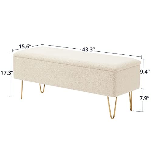 Gold Finished Cozy Castle Storage Bench, 43.3" for Bedroom & Entryway