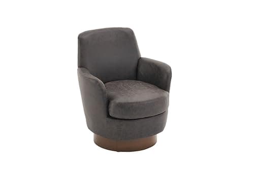 Kangmusi Brown PU Leather Swivel Chair, Comfortable Living Room Accent Chair