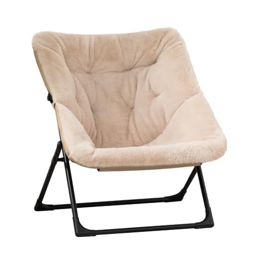 HollyHOME Beige Faux-Fur Oversized Folding Lounge Chair